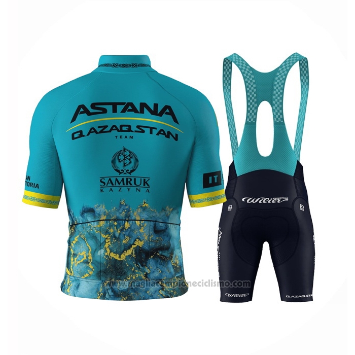 2024 Abbigliamento Ciclismo Astana Azzurro Manica Corta e Salopette